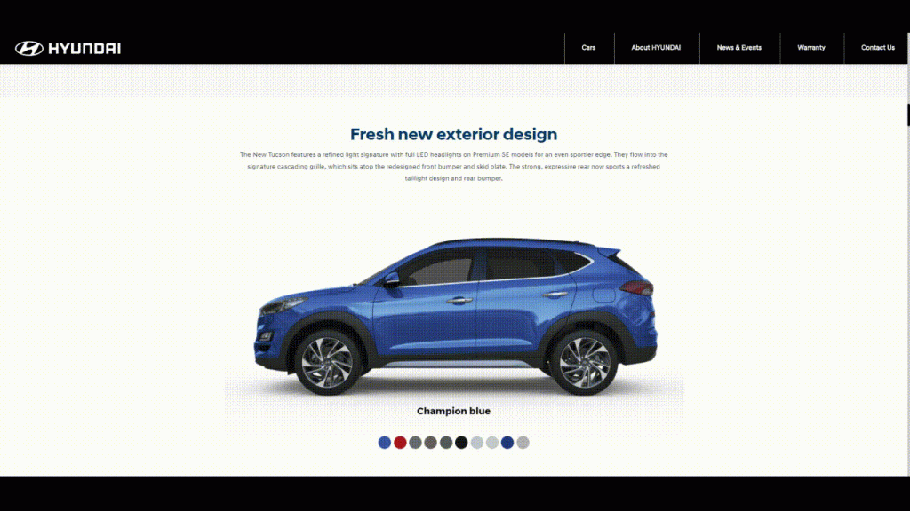 Hyundai Cyprus Website with choose your car's colour
