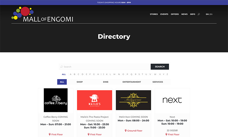 Mall of Engomi Website with opening hours